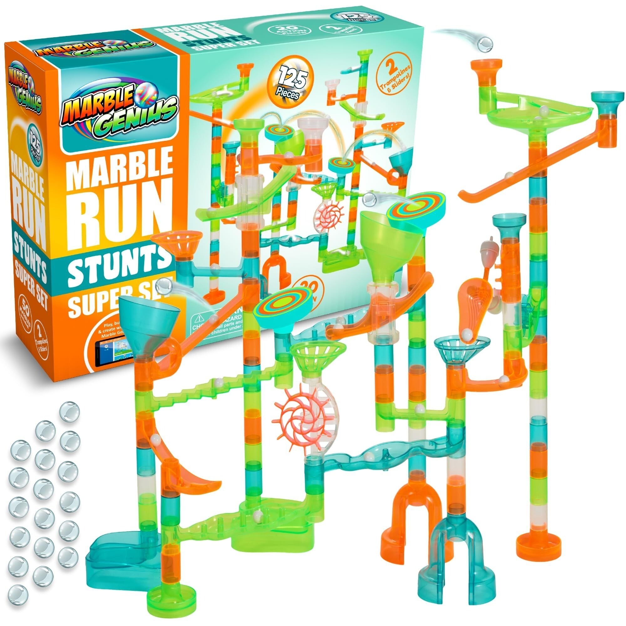 Marble Genius 125-Piece Marble Run Stunts Super Set, Includes 20